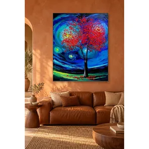 Impression sur toile de l'arbre Fida aux feuilles rouges dans une nuit étoilée - Product Image 4