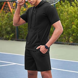 2025 New High Quality Quick Dry Breathable Polyester Athletic Tracksuit <b>Short</b> <b>Sleeve</b> Casual Sports <b>Hoodie</b> Elastic Bottoms - Product Image 3