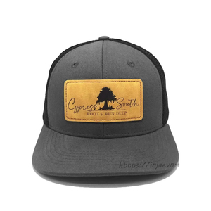 Casquettes de camionneur à 6 panneaux grises et noires en gros avec logo en cuir, casquettes streetwear haut de gamme - Product Image 1