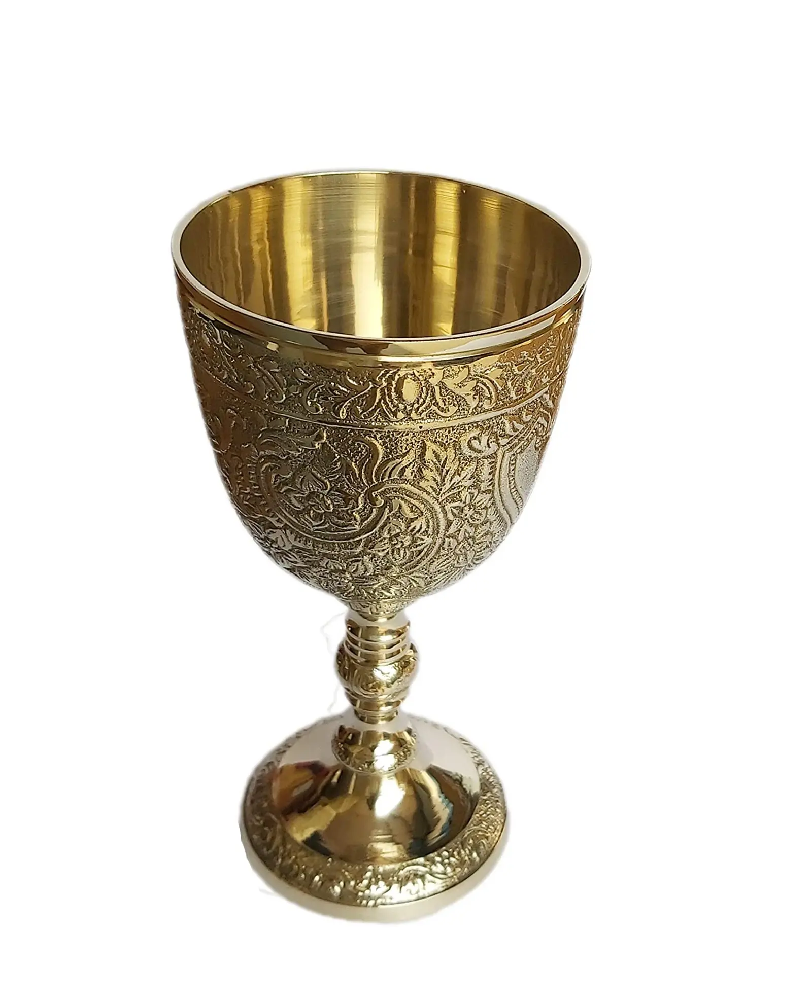 Kuningan Royal Chalice Cup Embossed Kuningan Seruling Piala Berat Kuningan Gelas Minum Minuman Tumbler Cups untuk Jus Air Mi