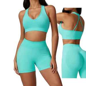 Soutien-gorge et short de sport de yoga sans couture pour femmes 2025 ensemble de vêtements de sport de fitness motif solide - Product Image 3