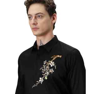 Chemise de créateur de séquence de fleurs noires de luxe pour hommes et femmes - Product Image 5
