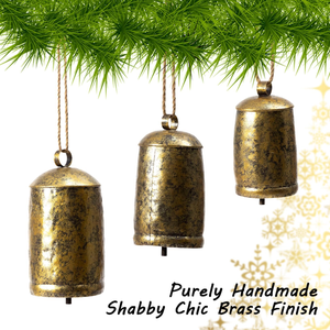 AK ชุดกระดิ่งวัวทำด้วยมือทำจากทองเหลืองกระดิ่ง3อันพร้อมตกแต่งแบบโบราณสำหรับแขวนกลางแจ้งในบ้าน - Product Image 4