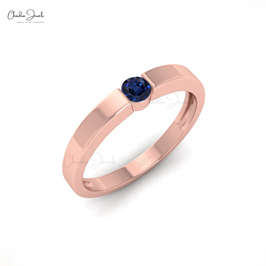 Bague en or massif 14 carats faite à la main, saphir bleu Solitair septembre pierre de naissance 3mm coupe à la mode en gros bijoux mariages - Product Image 3