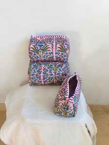 Set Of 3 Cotton <b>Quilted</b> Makeup Bag & Organizer Cotton Toiletry Case Travel Bag floral Print Makeup Bag Toiletries Organizer Bag - Product Image 6