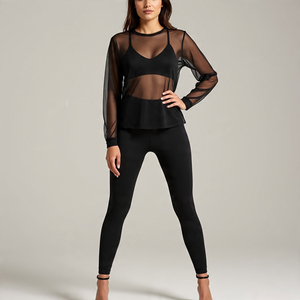 Conjunto de dos piezas de malla transparente para mujer, camisas de manga larga con botones, blusa, Tops de malla, pantalones de pierna ancha de cintura alta, conjuntos de sueño nocturno - Product Image 3