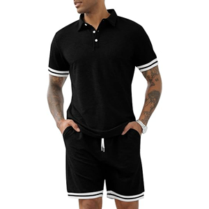 Conjunto informal de entrenamiento para hombre, camiseta y pantalones cortos con corte atlético, perfecto para ejercicio físico o ropa de fin de semana - Product Image 3