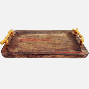 ถาดไม้เสิร์ฟพร้อมหูจับสีทองถาดชากาแฟแบบแข็งที่จับลายดอกไม้ทำด้วยมือเป็นมิตรต่อสิ่งแวดล้อม - Product Image 6