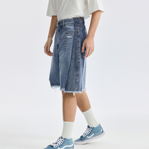 Pantalones cortos vaqueros lisos de diseño personalizado holgados y gruesos Y2K 2 en 1 cortos desgastados con cremallera y borde de mosca - Product Image 2