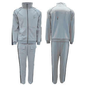 Ensemble de survêtement unisexe personnalisé en polyester pour le printemps, avec logo imprimé réfléchissant et rayures, 2 pièces, fermeture éclair, jogging pour homme, pour les fêtes et les clubs - Product Image 1