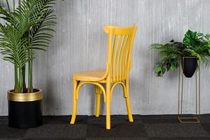 เก้าอี้รับประทานอาหารไม้สีเหลืองทันสมัยสไตล์ย้อนยุคกรอบโค้งตัวหนาเหมาะสำหรับห้องนั่งเล่นโรงแรมและพื้นที่กลางแจ้ง - Product Image 4