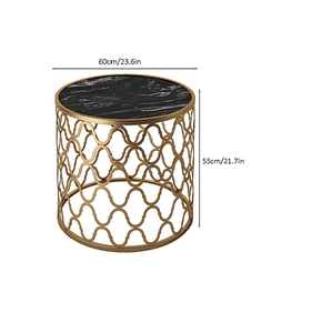 Table en laiton de forme ronde antique traditionnelle de la meilleure qualité avec dessus en pierre noire pour le salon au coût le plus bas - Product Image 1