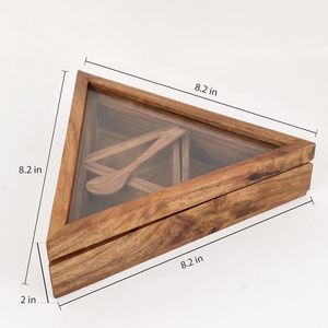 Boîte à épices en bois de qualité supérieure en forme de triangle 4 compartiments avec cuillère accessoires de cuisine boîte à épices en bois PAR HF CRAFTS - Product Image 4