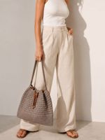 Bolso Tote de Ganchillo Acrílico Estilo Boho Chic para Mujer, Cierre con Cordón, Estilo Playa para Todas las Temporadas, Hecho a Mano, Color Sólido, Casual, para Uso Diario