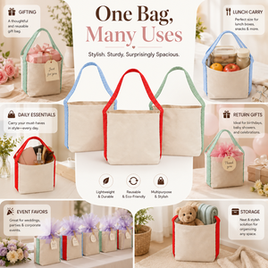 Cotton Canvas Basket Bag Sample Kit 3 Pieces Light Green Red Sky Blue 10x9x4 Inch - Product Image 4
