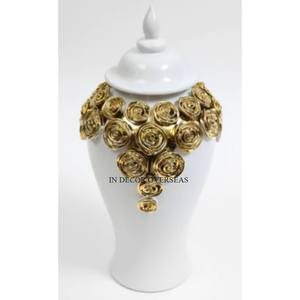 โถขิงเซรามิกและแจกันเครื่องครัวเคลือบทองดีไซน์เนอร์ลายดอกไม้สีขาว - Product Image 3