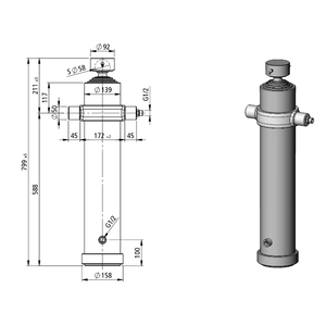 Vérin télescopique hydraulique 1M056704SF58 avec amortisseur à tige de piston chromée dure - Product Image 2