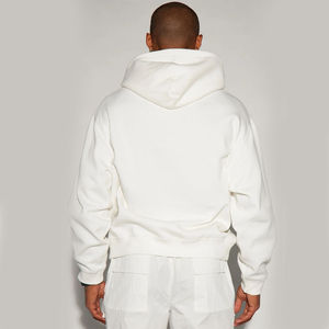 Vente en gros de sweats à capuche d'hiver décontractés pour hommes à manches longues, en polyester/coton, avec logo personnalisé, blanc, coupe classique, en tissu polaire uni teint, vierge - Product Image 3
