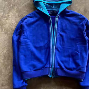 Nouvel arrivage de sweat à capuche surdimensionné de style de rue d'hiver en coton vintage uni de couleur unie triple couche avec fermeture éclair et impression numérique - Product Image 3