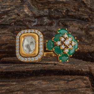 Kundan Fashionable <b>Gold</b> Plated Finger <b>Ring</b> Princess Cut Diamond Trendy Style Free Size Gift Jewelry - Product Image 1