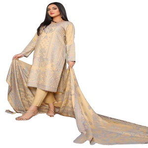 Casual and Traditional Women's Trousers Suits From Pakistan and India Made of Linen Peach Wool Fabric for Daily Wear - Product Image 1