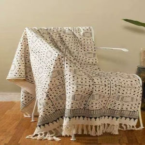 Manta de Algodón con Estampado de Bloques Hecha a Mano, Ecológica y de Lujo, para Sala de Estar, Dormitorio e Interiores Modernos, Uso en Todas las Estaciones - Product Image 1