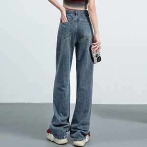 2025 Logo personnalisé enduit femmes taille haute en détresse Denim pantalon taille élastique grande taille léger droit décontracté 100% coton - Product Image 2