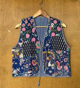 Wholesale and Manufacture Indian Handmade Quilted <b>Cotton</b> Jacket Vintage <b>Cotton</b> Kantha Jacket Reversible <b>Raw</b> Edge Free Edge - Product Image 2