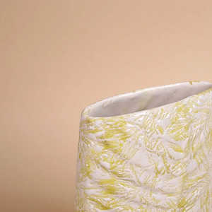 Vase en céramique moderne fait main, polyvalent, à motif de feuilles texturées orange/bleu/jaune, 14x18cm - Product Image 2