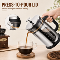 Cafetière à piston en acier inoxydable de 800 ml avec verre borosilicate, filtre 304 et couvercle à pression – Vente en gros