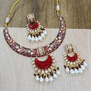 Conjunto de collar Kundan de joyería nupcial india tradicional para mujeres y niñas, conjunto de collar Kundan antiguo elegante para fiestas de bodas - Product Image 5