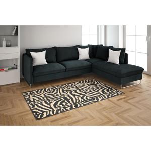 Zebra Print <b>Rug</b>: Beige & Black Animal Pattern, Modern Safari Decor,<b>Chenille</b> <b>Rug</b> - Product Image 4