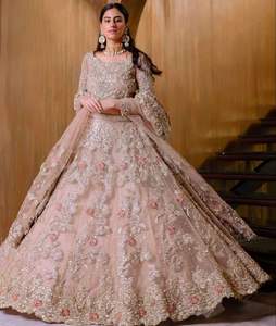 ชุดเดรสผ้าฝ้ายผ้าไหมปักลายสำหรับเจ้าสาว Lehenga dupatta สำหรับงานแต่งงาน dabka ลูกปัดแก้วคริสตัลแบบอินเดียใหม่มีสไตล์2024 - Product Image 1