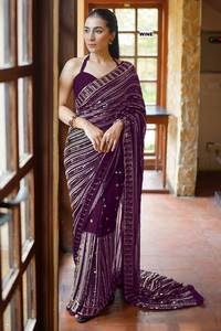 Diseñador de Bollywood Banarasi algodón Saree Georgette secuencia trabajo para boda y fiesta colección de invierno y verano para Diwali - Product Image 5