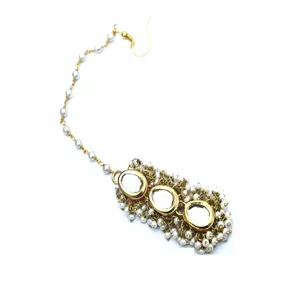 Conjunto de gargantilla con cuentas de crema Kundan para bodas - Product Image 5
