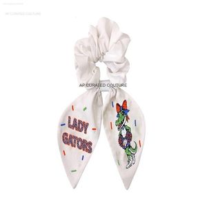 Customized Seed Beaded Hair <b>Scrunchie</b> Stylish Cotton Fabric Beaded Alligator for Game Day for Girls and Women - Product Image 6