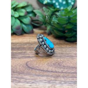 Navajo Kingman <b>Turquoise</b> & Platinum Sterling <b>Ring</b> Size 6.25 Fine Jewelry Bezel Setting Rhodium Plated Everyday Wear - Product Image 4