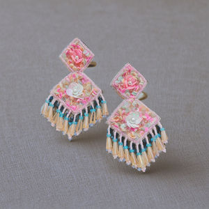 Pendientes Elegantes de Estilo Bohemio con Cuentas en Forma de Corazón y Borlas de Perlas, Joyería Romántica Personalizable Pinkweave India - Product Image 5