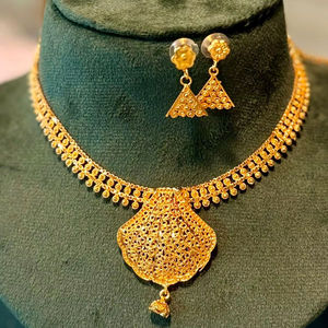 Elegant <b>Gold</b>-Plated Floral Pendant <b>Choker</b> Necklace Set with Matching Earrings | Bridal & Festive Jewelry Model 23147 - Product Image 1