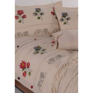 Juego de Ropa de Cama de Lujo de 6 Piezas con Diseño Floral Naranja, 100% Algodón, Funda Nórdica 200x220, Sábana Ajustable 160x200, Bordado para el Hogar - Product Image 6