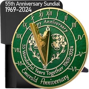 55th Emerald <b>Wedding</b> Anniversary 2024 Antique Brass Round Sundial - Product Image 3