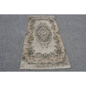 พรมขนสัตว์ตุรกีขนาด3.3x7ฟุตแนววินเทจผ้าทอสีเบจสีเบจและสีเขียวสำหรับตกแต่งห้องนั่งเล่นพื้นหลังลาเท็กซ์ - Product Image 1