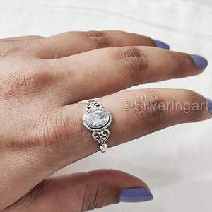 แหวนเงินแท้ 925 ประดับพลอยคิวบิกเซอร์โคเนียธรรมชาติ สำหรับผู้หญิง หินประจำเดือนเมษายน สไตล์โบฮีเมียน งานแฮนด์เมด เหมาะสำหรับเป็นของขวัญคริสต์มาส - Product Image 4