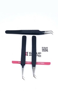 Pince à épiler pour cils GETUP BROSONS IMPEX Midnight Powder Coating 45/90 degrés, pointe droite en fibre, acier inoxydable, outil de beauté - Product Image 3