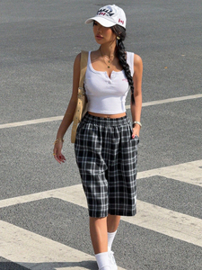 Pantalones cortos de franela de cintura alta para mujer personalizados al por mayor nueva moda 100% algodón gimnasio casual con decoración de botones - Product Image 6