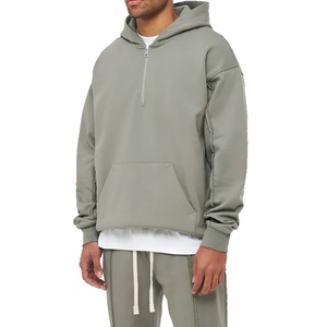 Men's Regular Fit Hooded Half Zip Sweatshirt Solid Color 100% Organic Cotton French Terry Breathable Quick Dry Pocket Casual - Product Image 4