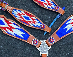 Véritable 100% cuir indien Western Horse Equipment Equestrian Bridle Racing Horse Headstall Breast Collar with Rein - Product Image 4