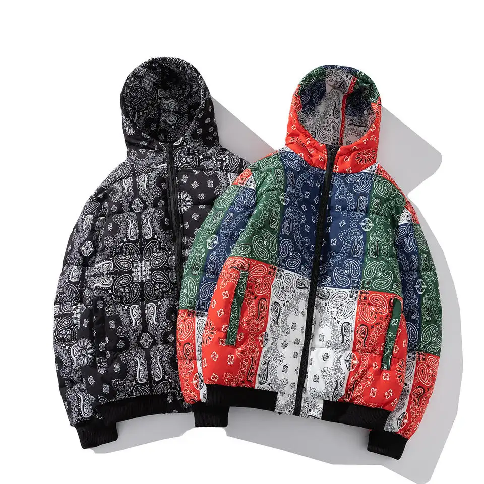 Custom Logo New Design Print Outdoor Padded Down Jacket Hood Fashionable Winter Warm Overcoat Stylish Puffer Jacket