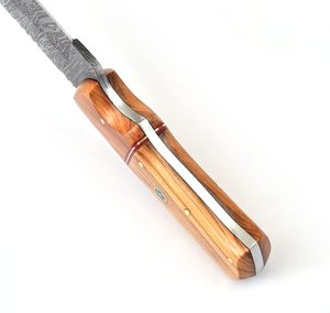 Couteau de chasse en acier damas fait main de haute qualité avec gaine en cuir Conception de couteau de camping à lame fixe supportée OEM - Product Image 5