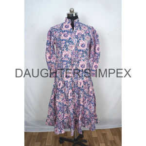 Tunique florale 100% coton faite à la main pour femmes, robe à la mode, longueur midi, tenue de fête, décoration en dentelle, confortable, naturelle, numérique - Product Image 3